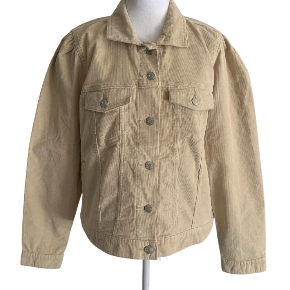 NWT GAP Women’s Large Beige Puff Sleeve Corduroy Casual Button Front Jacket